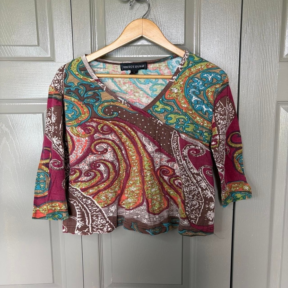 y2k paisley beaded blouse Size S fairy festival cottagecore preppy summer